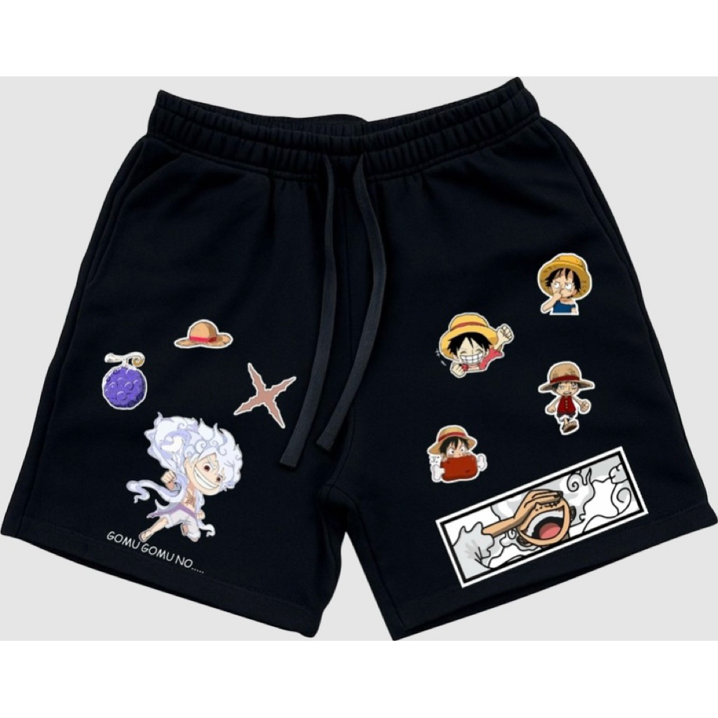 Blondey Shorts x Monkey D. Luffy Fleece Hitam Boxer Kolor One Piece
