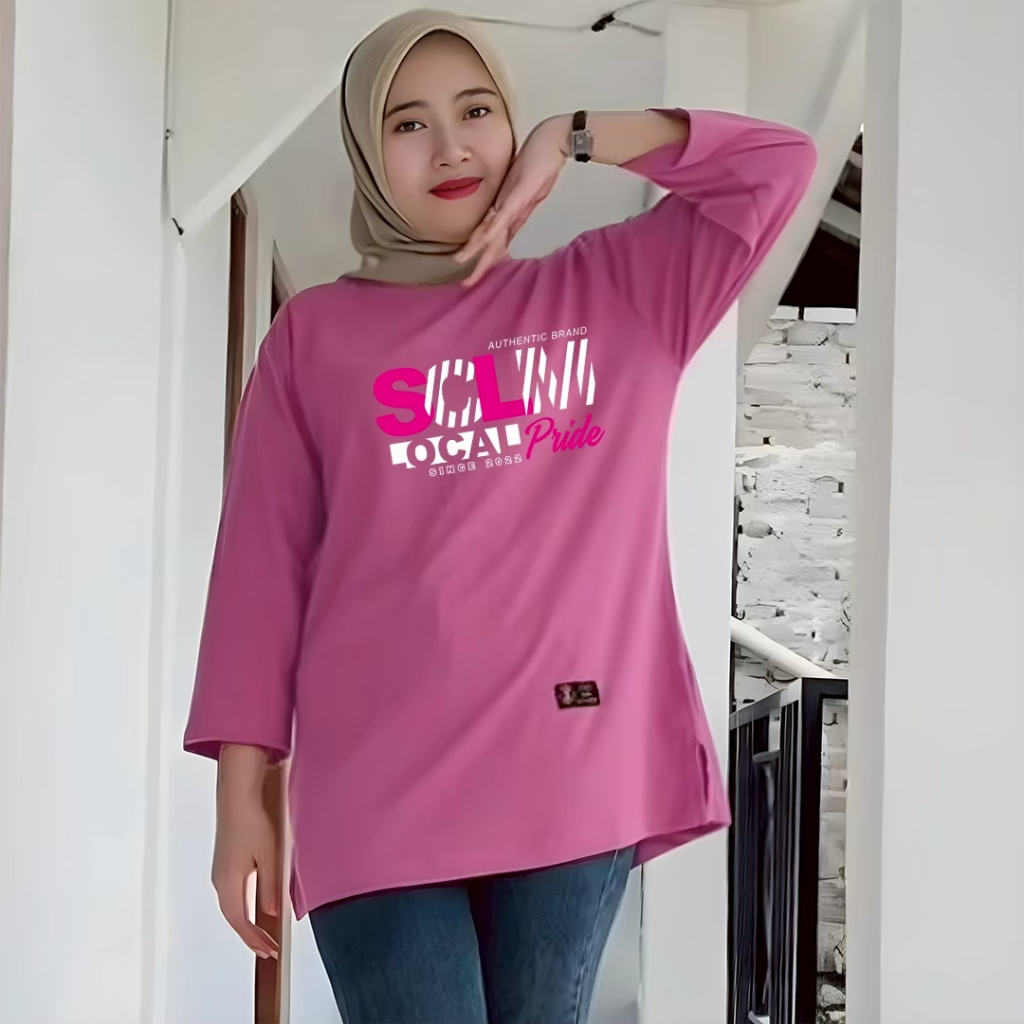 kaus oversize wanita lengan 7/8 motif kekinian terbaru baju kaos oversize jumbo katun combed premium