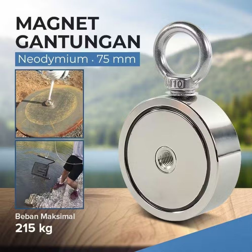 Magnet Fishing||Magnet Gantungan Double Round Hook Strong Neodymium 75mm - D75