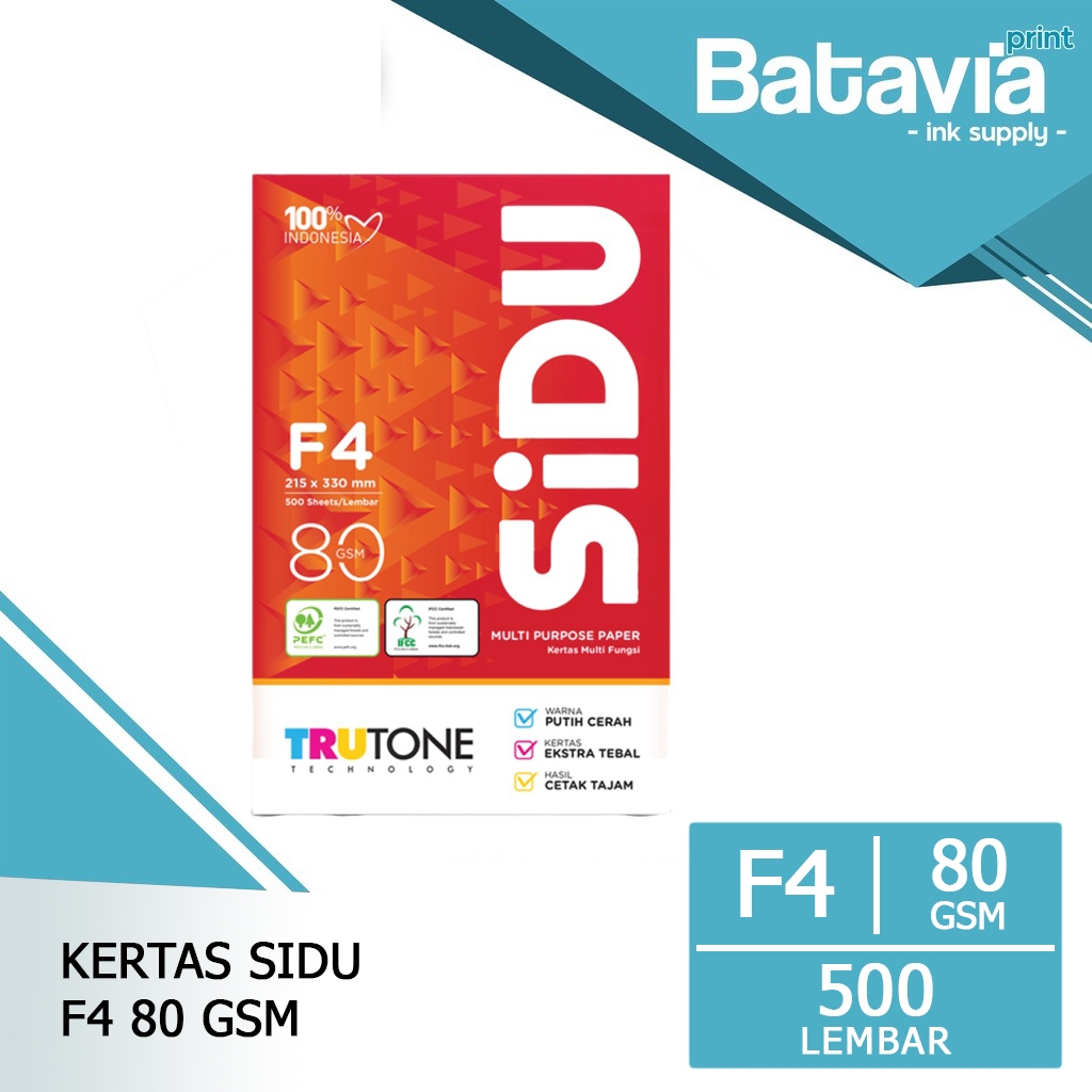 Kertas HVS F4 80 GSM SIDU 1 Rim / 500 Lembar