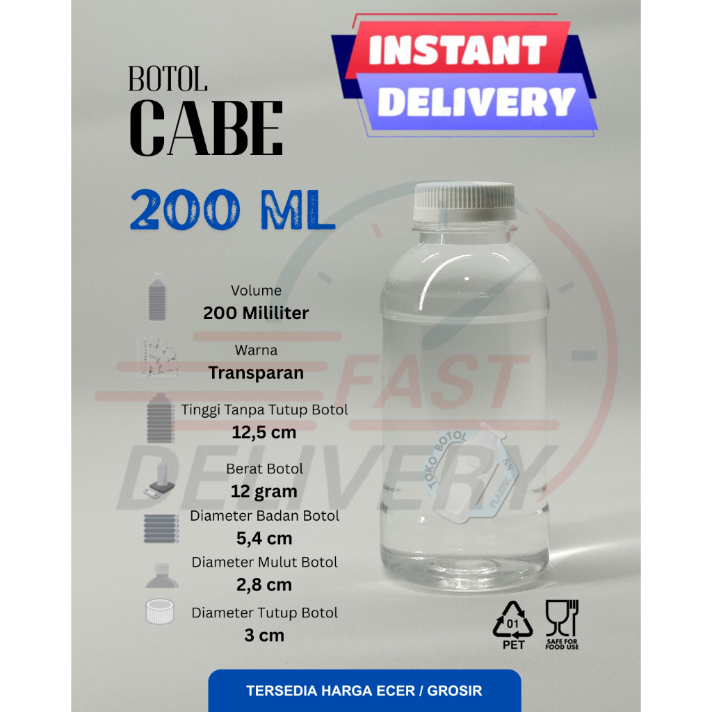 (INSTAN)Botol Cabe 200ml / Botol Plastik Tebal Cabe 200ml / Botol Plastik Bulat Tebal 200ml / Botol 