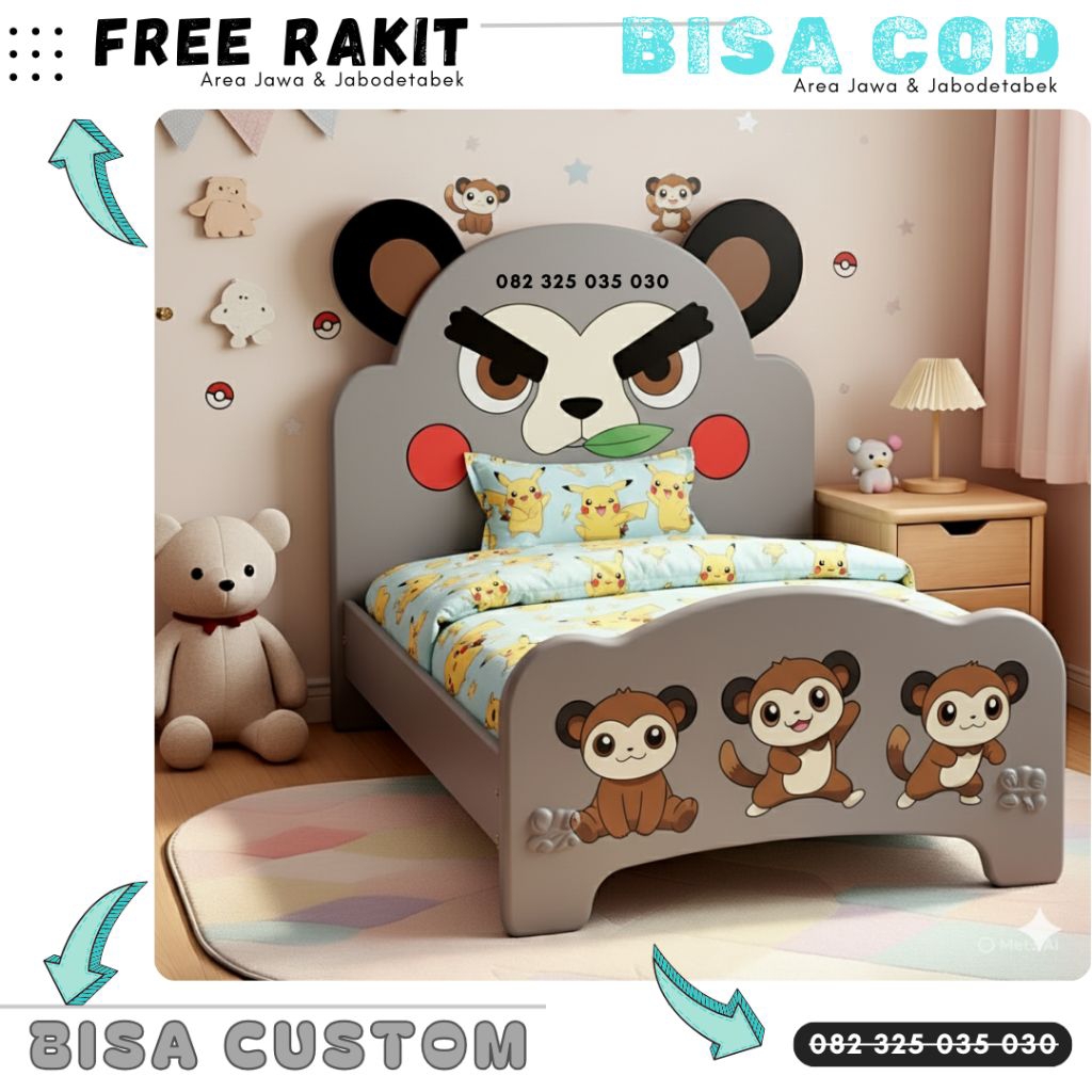 Kasur Anak Laki laki , Tempat Tidur Anak Laki laki , Ranjang Anak Karakter Pokemon