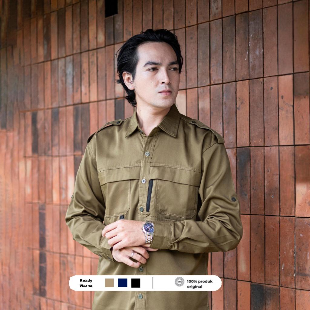Kemeja Lapangan Workshirt Tactical Outdoor Lengan Panjang Khaki Pria Caemotist