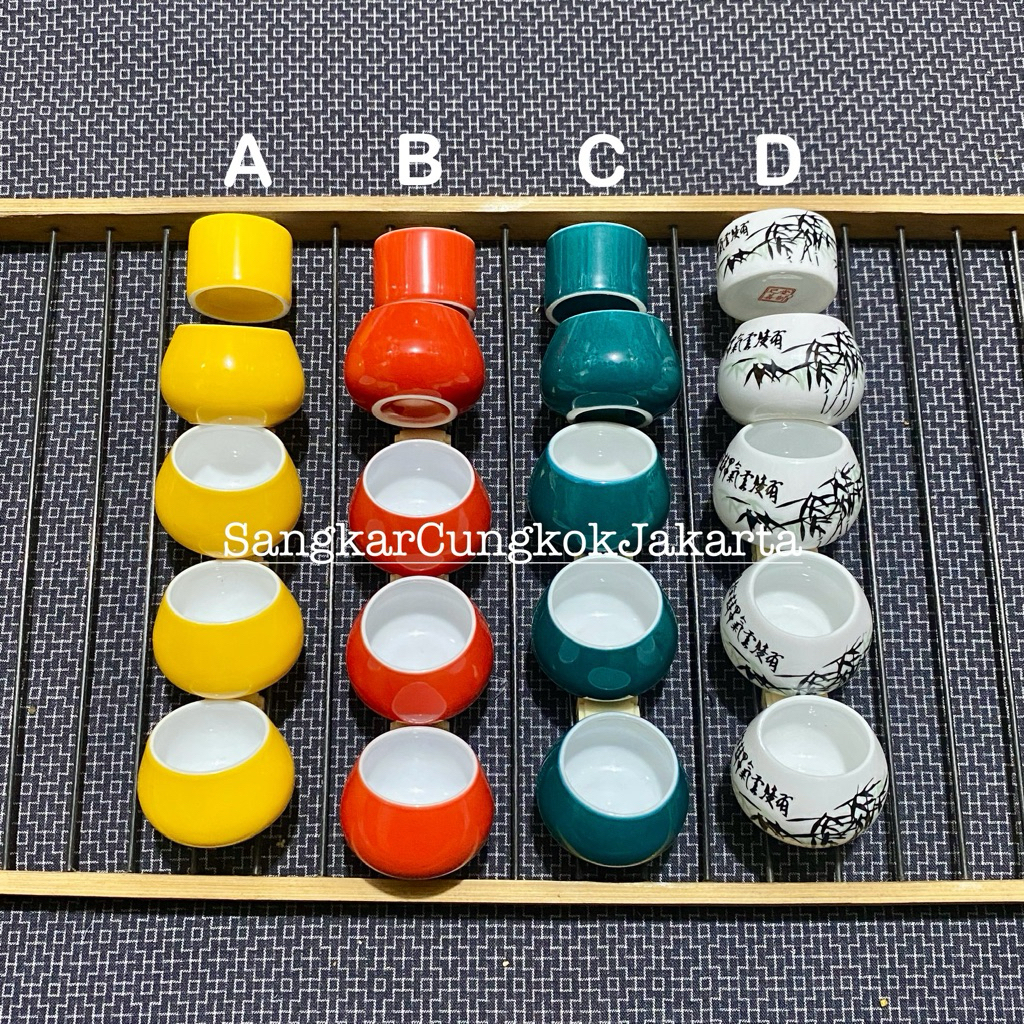 Cepuk Keramik Tempat Pakan Minum Burung Warna Solid Set 5pcs Ori Cungkok