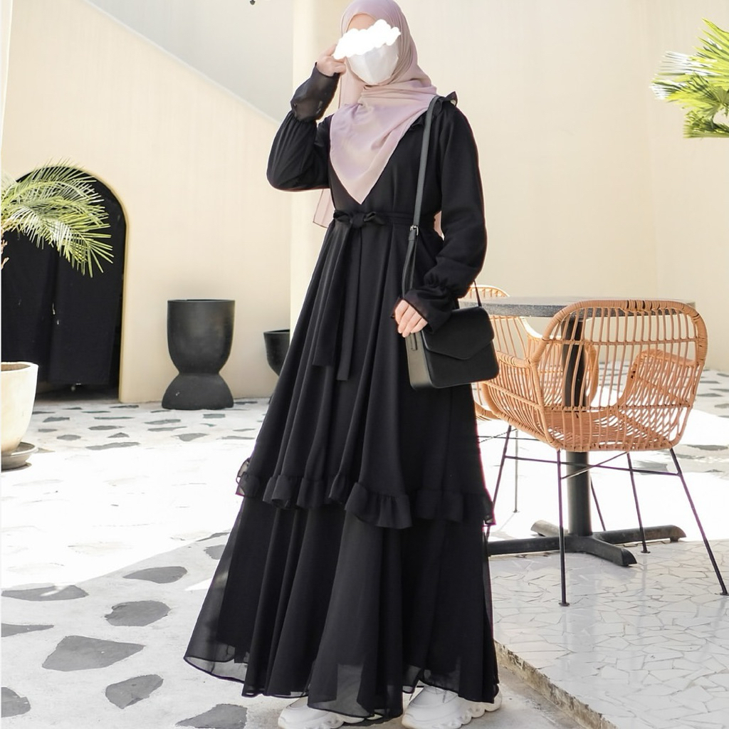 Gamis Hitam Polos wanita Cerutty Premium Remaja Muslimah Mewah Ukuran M L XL
