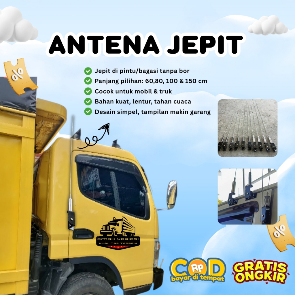 antena jepit variasi mobil/truk Polos Japit pintu, bagasi Mobil & Truk panjang 60cm, 80 cm, 100cm & 