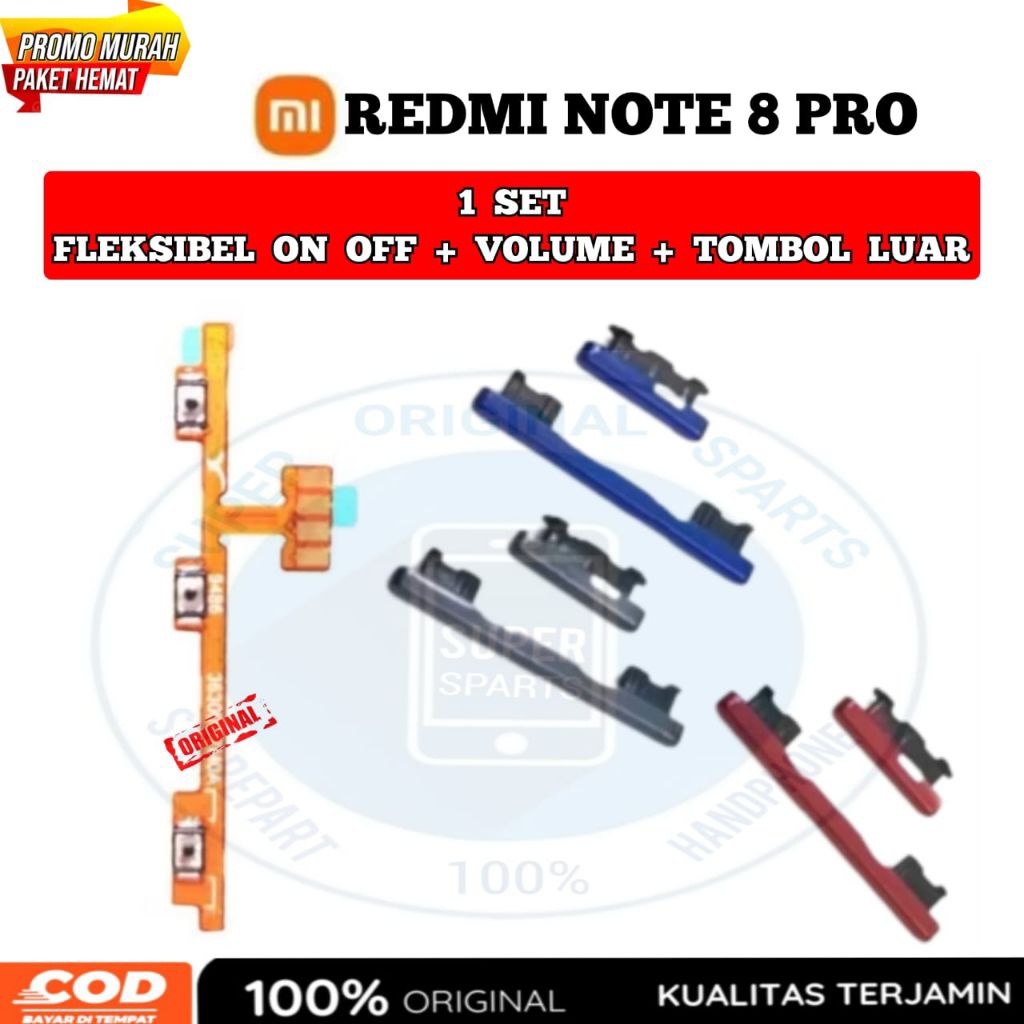 Flexible Tombol On Off Volume REDMI NOTE 8 PRO - Satu Set Original Fleksibel Power On off Volume Tom