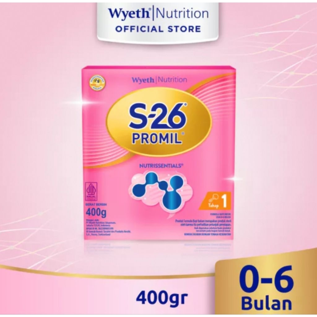 S-26 PROMIL TAHAP 1/2 SUSU FORMULA USIA (0-6 BULAN)/(6-12 BULAN), KOTAK 400GR