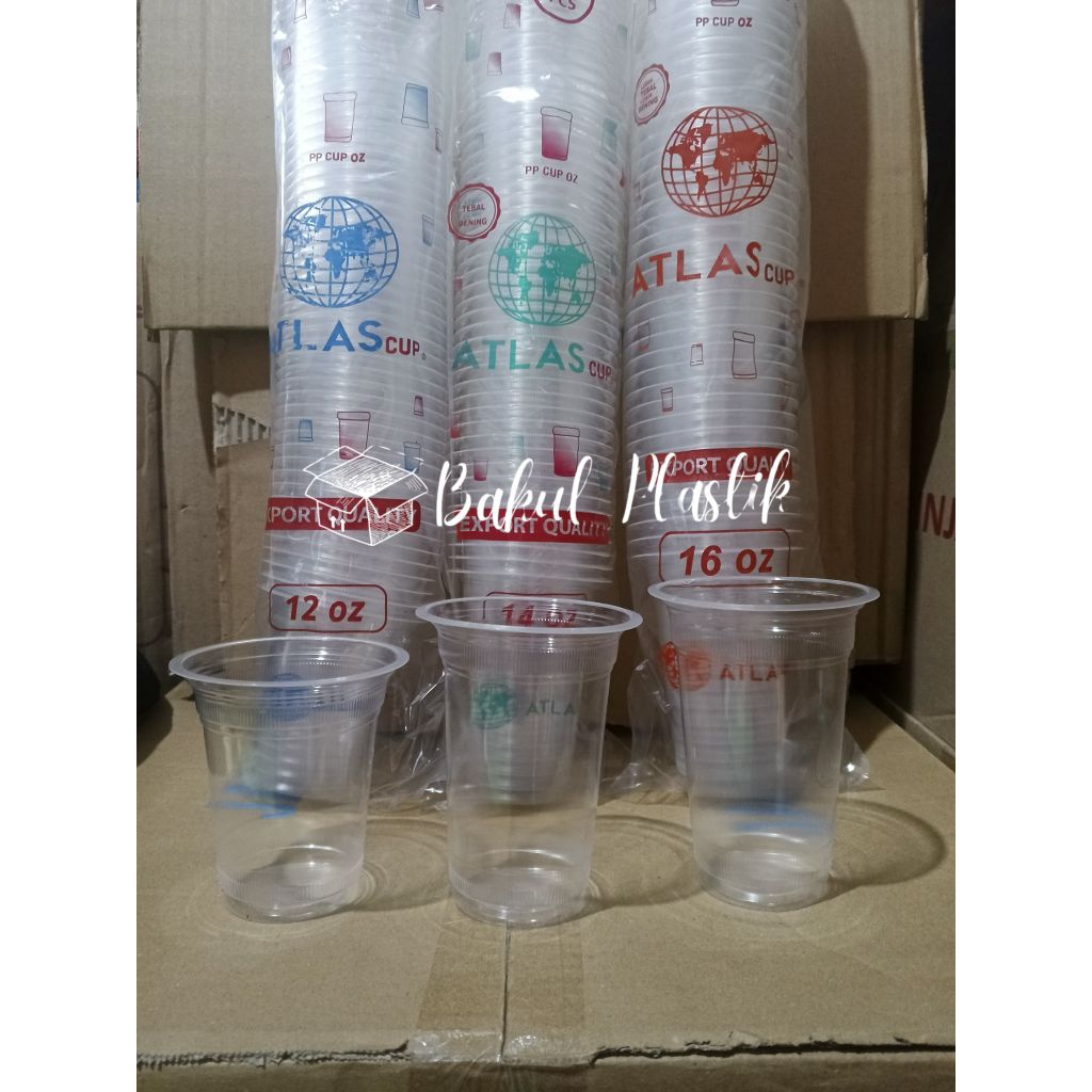 (50pcs) Gelas Maju/Atlas/sss 12oz,14oz,16oz /Gelas plastik lebih bening lebih tebal untuk jajanan da