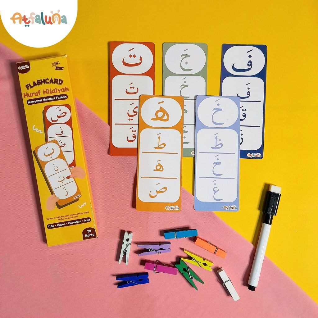 atfaluna.id - Flashcard Hijaiyah Anak | Belajar Harakat Fathah Tulis Hapus Jepit | Mainan Edukasi Is