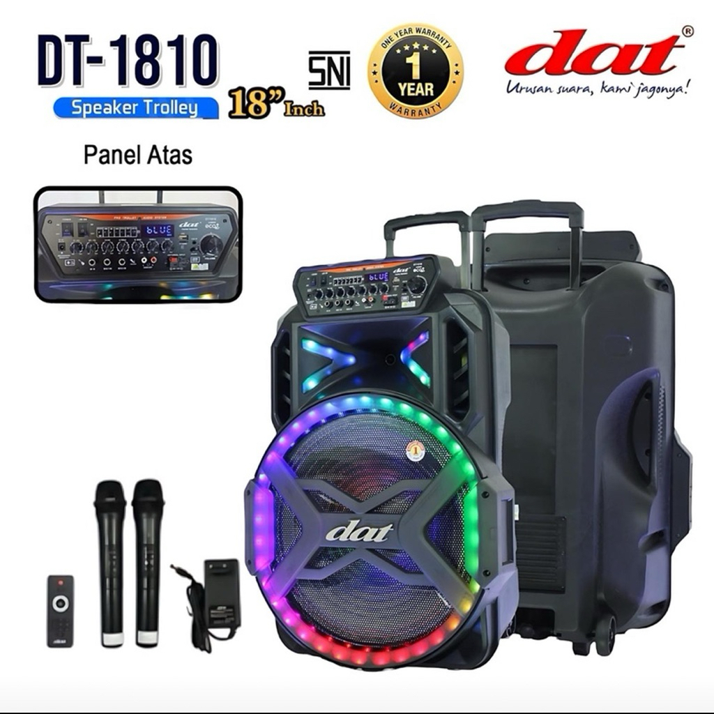 Speaker Dat DT-1810 - Speaker Bluetooth Portabel - Full Bass - 2 Mic Wireless Karaoke [18 Inch]