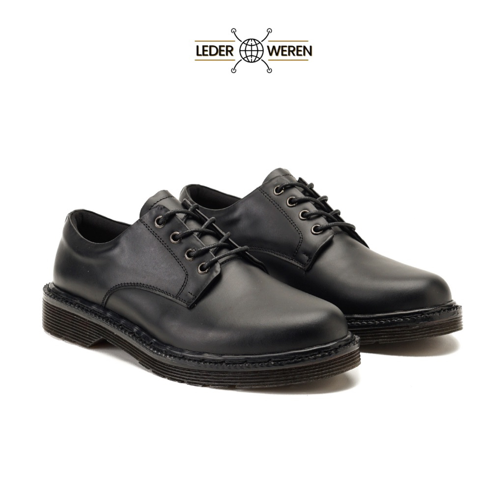 Lederweren Leder Derby 2 Black Sepatu Derby Kulit Formal Pria Sepatu Tali Pria