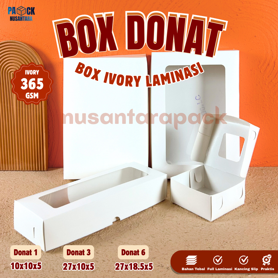 Box Donat Ivory Polos Window Laminasi Isi 1 3 6 Dus Putih Kemasan Makanan Kue Snack Bolen Hampers