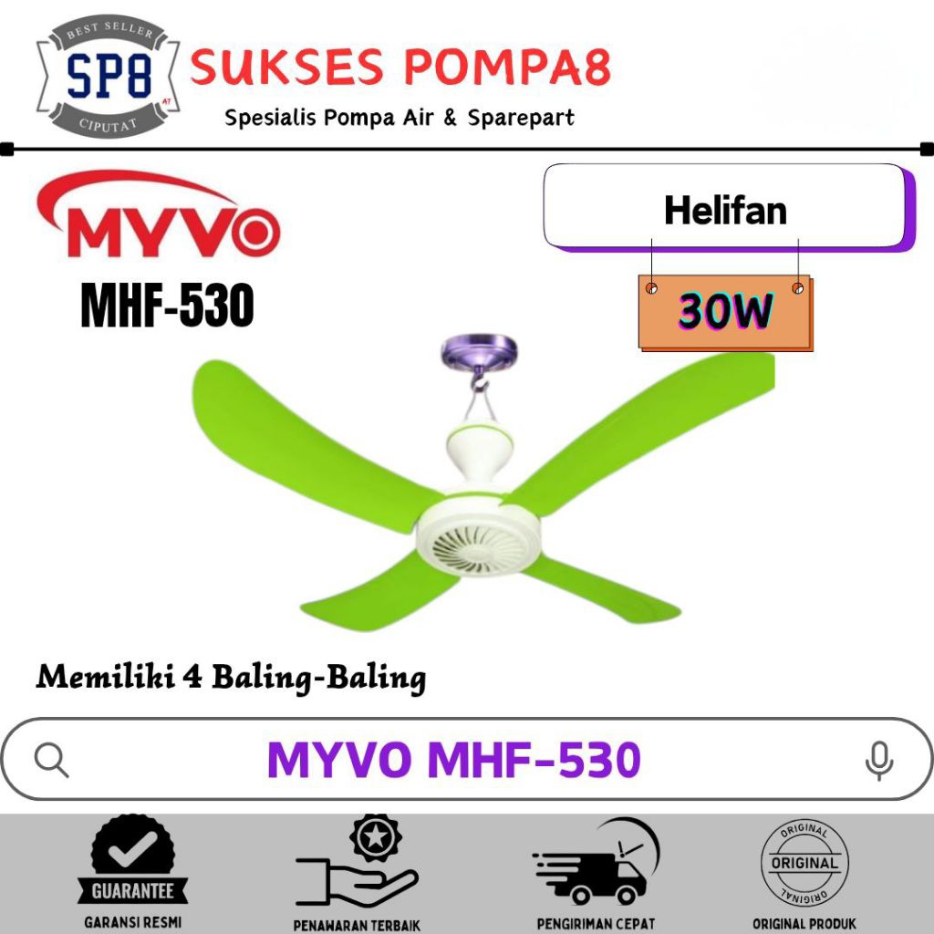 Helifan Myvo MHF-530 (30 Watt) Kipas Baling Myvo 30W Kipas Gantung / Ceiling Fan