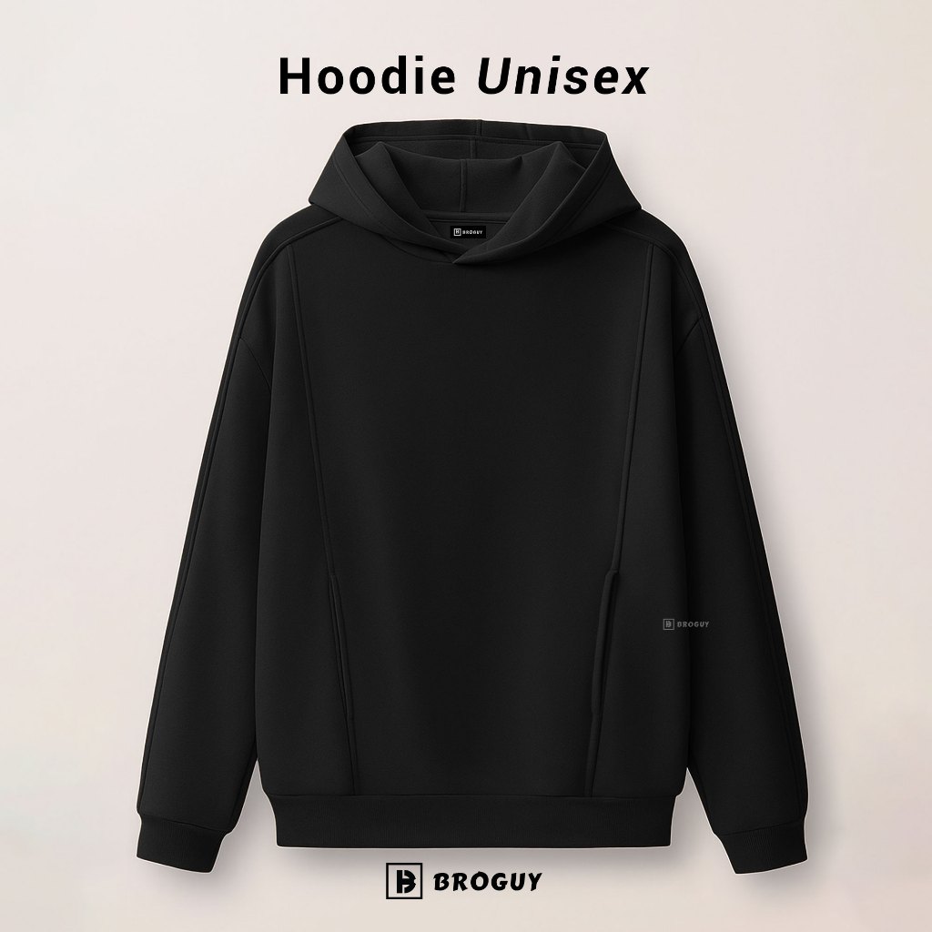 BROGUY Hoodie Pria Wanita Unisex Fleece - Black