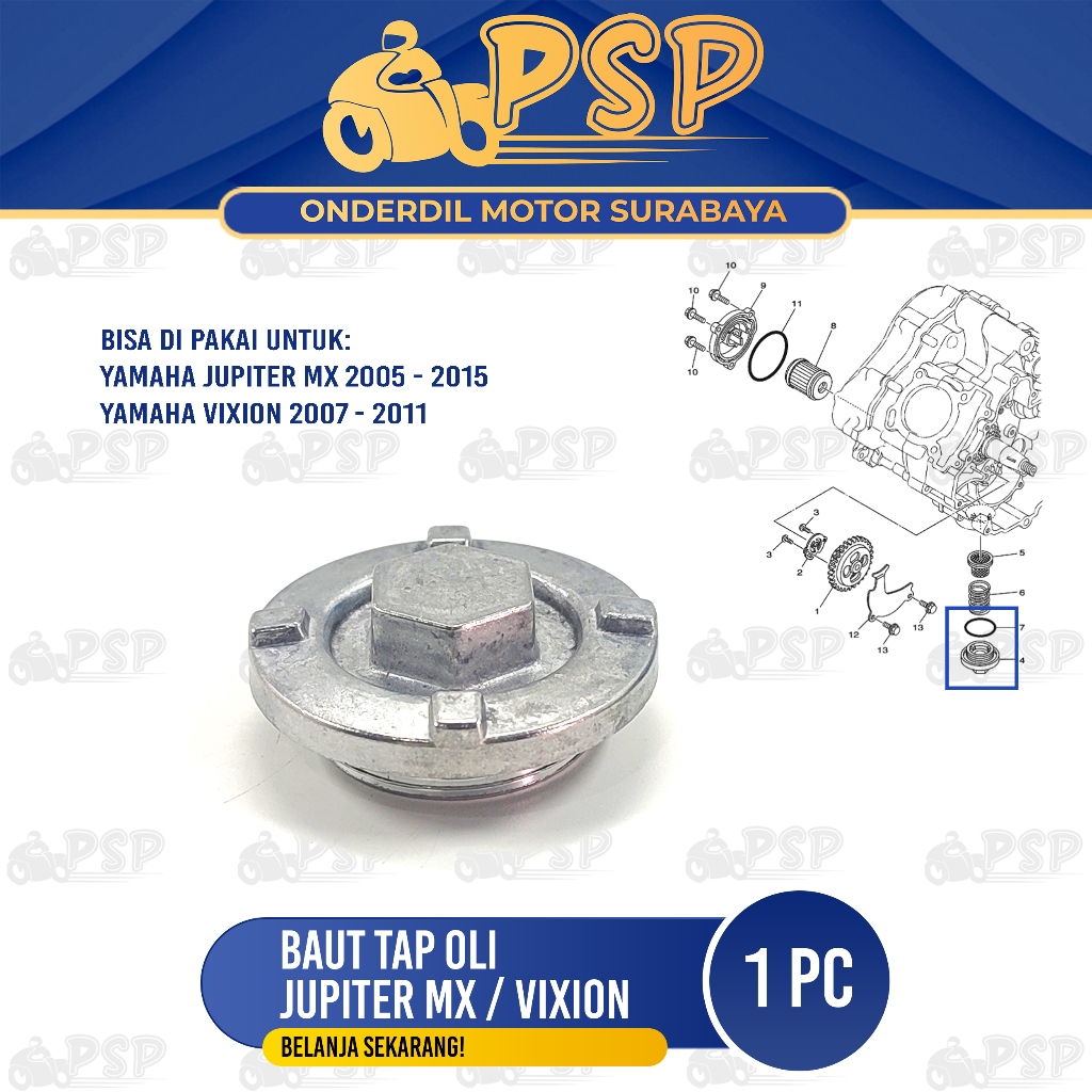 Baut Tap Oli Jupiter MX / Vixion + Oring - Baud Tutup Pembuangan Oli Mesin Bawah Yamaha MX King