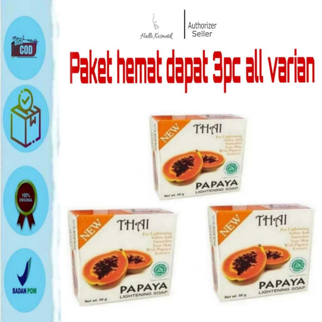THAI BAR SOAP 50gr PAKET HEMAT DAPAT 3PC ALL GOAT MILK, RICE MILK, BENGKOANG, PAPAYA, PEARL