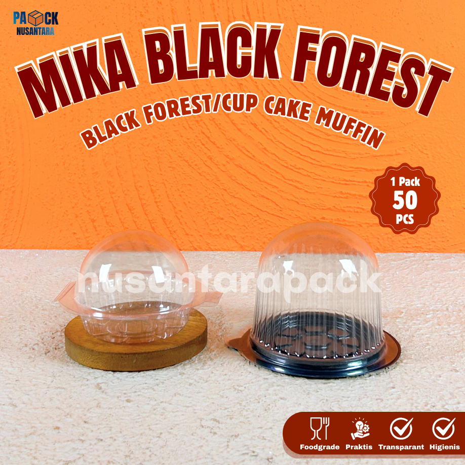 Mika Tray Black Forest Bulat Tutup Pisah Sambung Wadah Cake Mini Brownies Pudding Food Grade