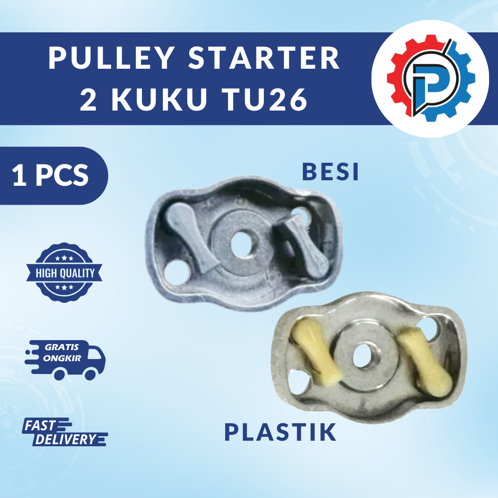 Pully Starter Double Pawl TU26 Mangkok Tarikan Engkol Dobel 2 Kuku Plastik Besi Puli Pulley Stater M