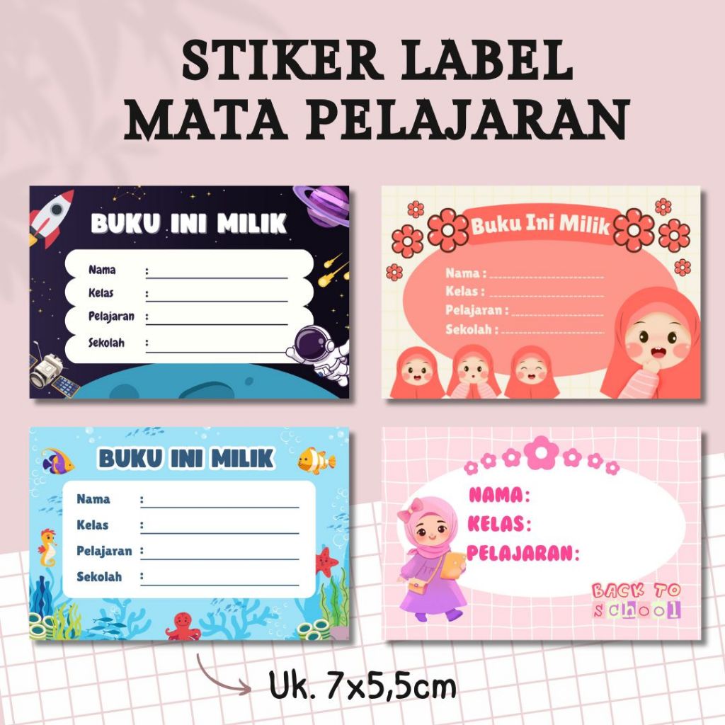 [1PAK ISI 24] STIKER NAMA MATA PELAJARAN STICKER LABEL BUKU PELAJARAN ANAK AESTHETIC
