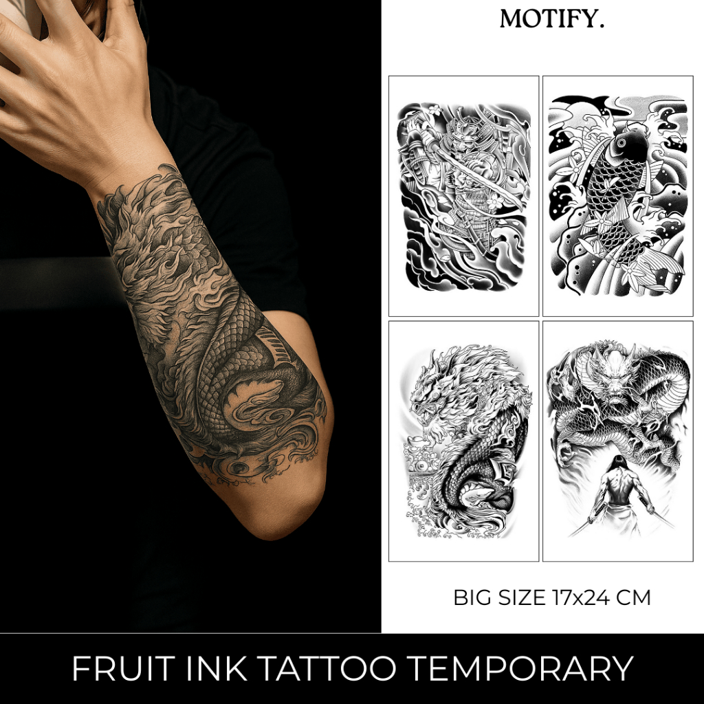 PREMIUM HALF ARM BIG SIZE Tattoo Temporary Fruit Ink 17x24 CM Tato Temporer Semi Permanen Tatto Stic