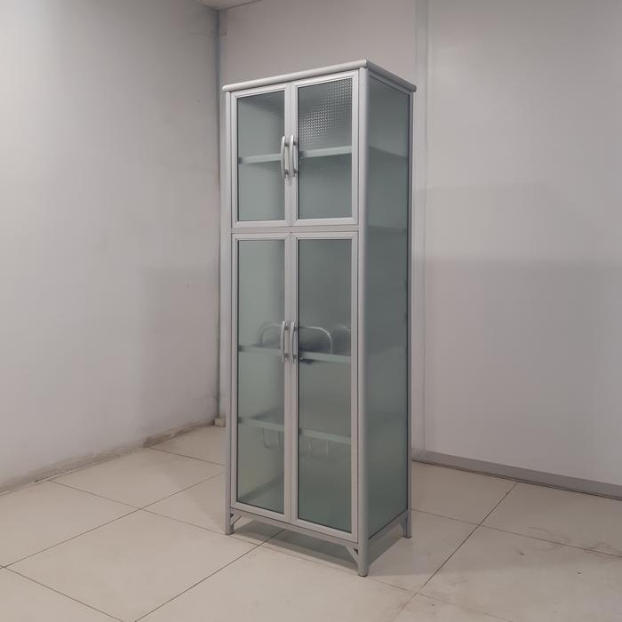 LEMARI RAK PIRING 2 Pintu Alumunium Kaca Putih Motif LRPS 809-60