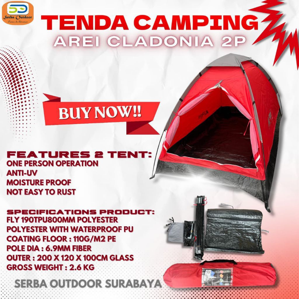 Tenda Camping Outdoor Kapasitas 2 Orang Tent Rei Cladonia Anti Air