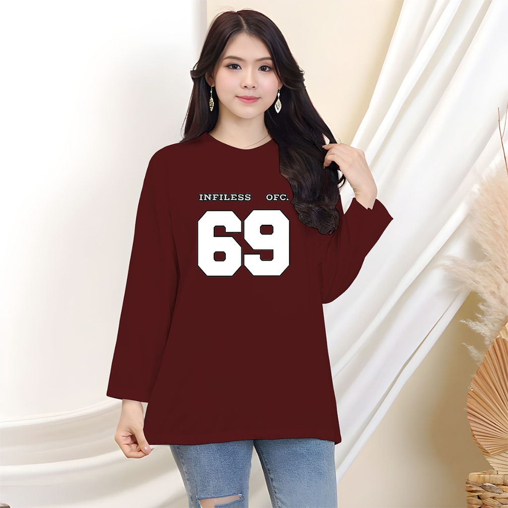 Kaos Oversize Wanita Lengan Panjang/ Kaos Distro Wanita Kaos Streetwear Oversize Lengan Panjang Jers
