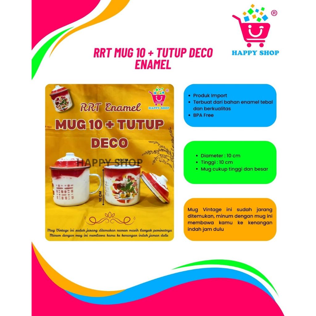 RRT Enamel Mug 10 + Tutup / Mug Vintage Enamel / Mug Jadul Enamel