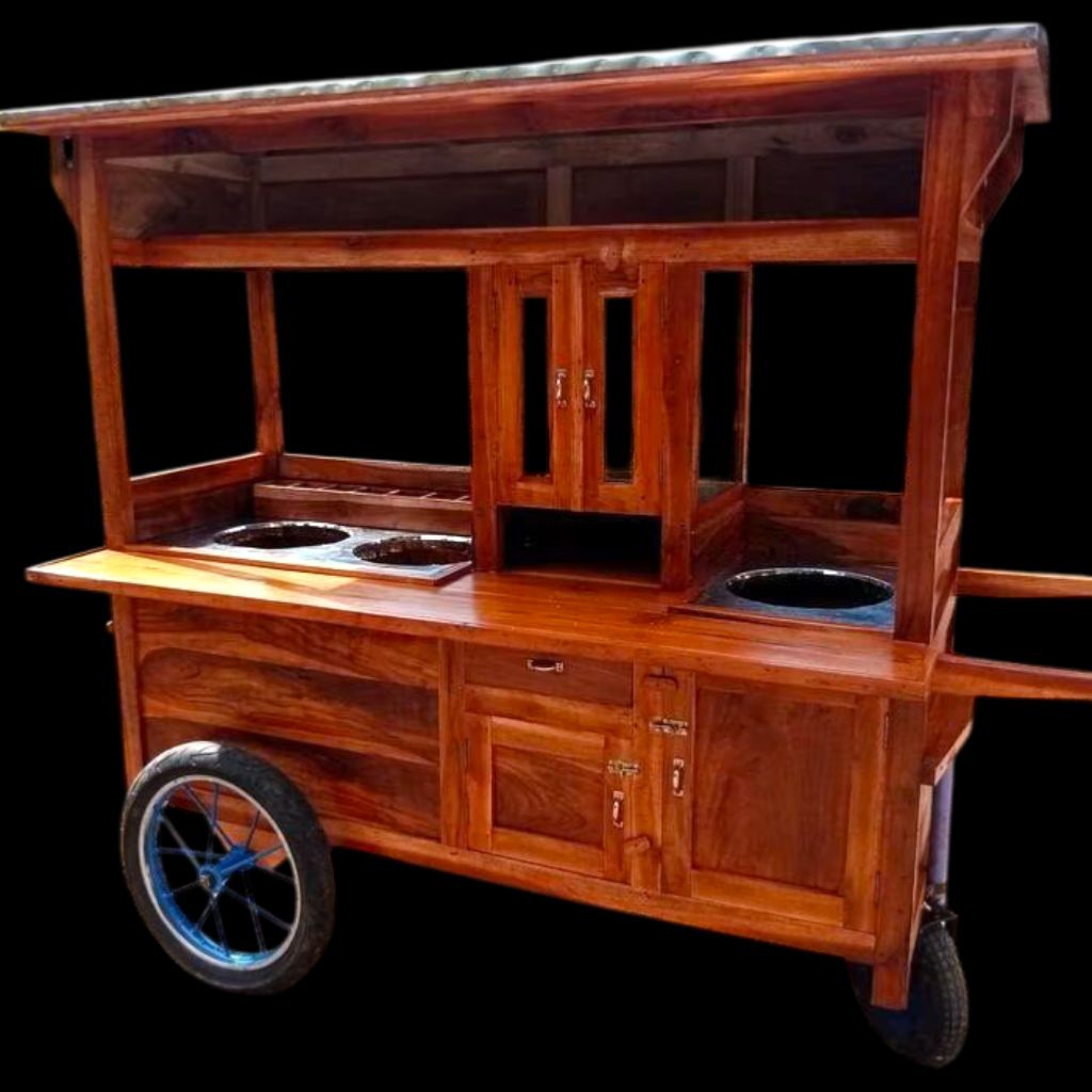 gerobak bakso mie ayam tiga lubang  ban vespa  kayu jati