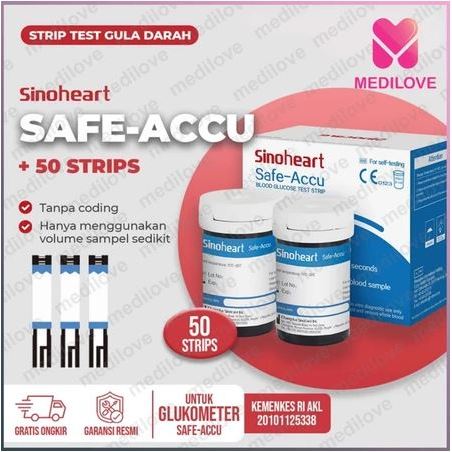 Sinoheart Strip Gula Darah Safe-Accu Strip Uji Gula Darah Sinoheart
