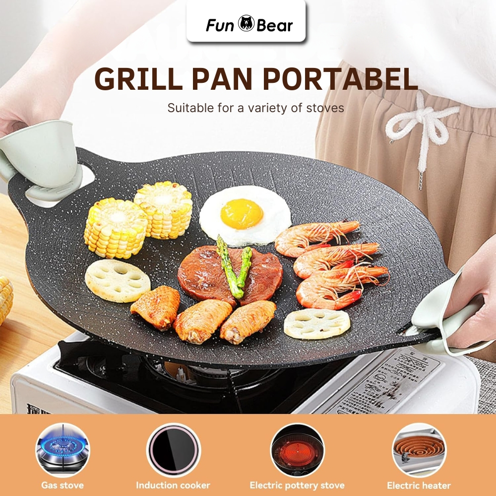 Grill Pan Portable Anti Lengket Multifungsi – Alat Pemanggang Datar untuk Kompor Gas, Induksi, Listr