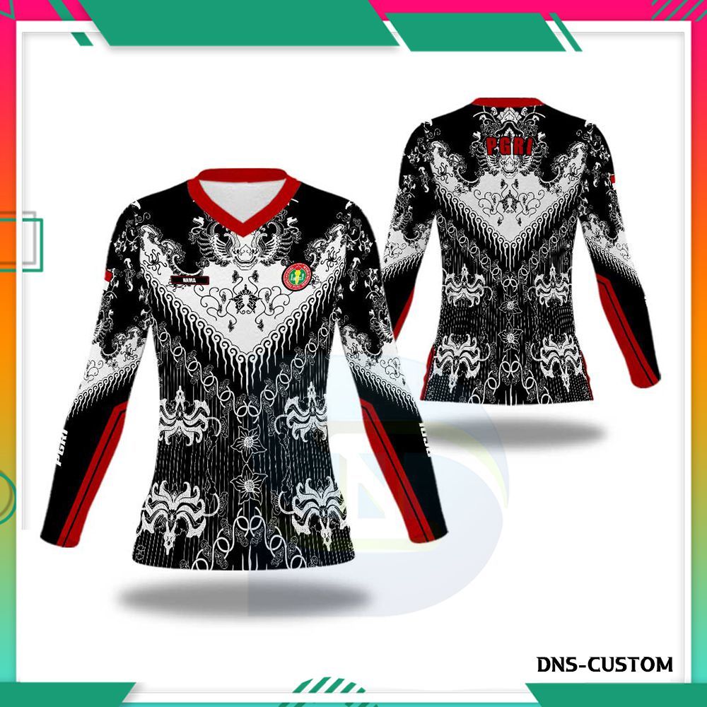 Baju PGRI - Kaos Batik Guru Wanita Terbaru - Seragam Guru Baju Olahraga Guru ASN PNS Full Print
