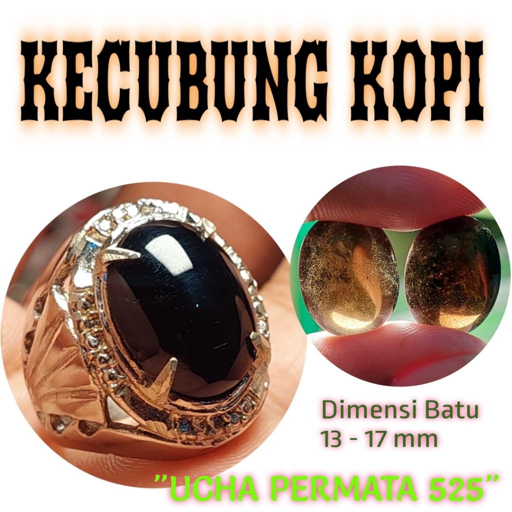 Cincin batu akik kecubung kopi kalimantan hitam senter coklat / batu kristal hitam quartz