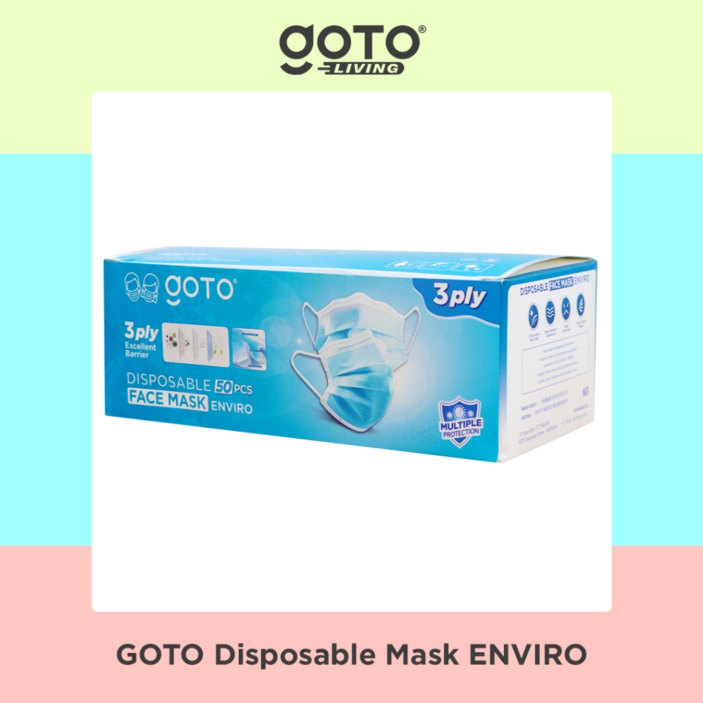 Goto Disposable Mask Enviro 3 Ply Facemask Earloop Masker 3Ply