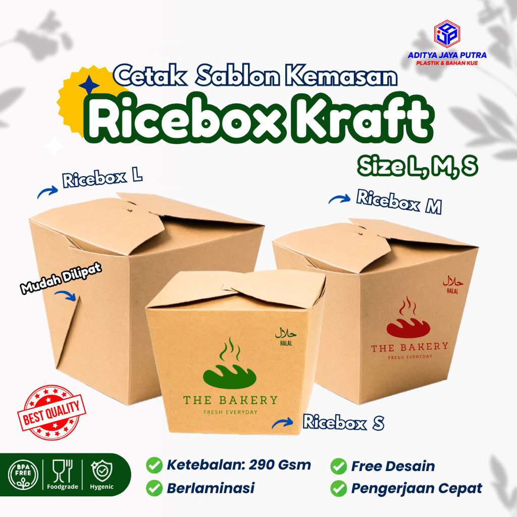 CUSTOM SABLON Food Pail Rice Box Size L,M,S / Custom Cetak Box Makanan