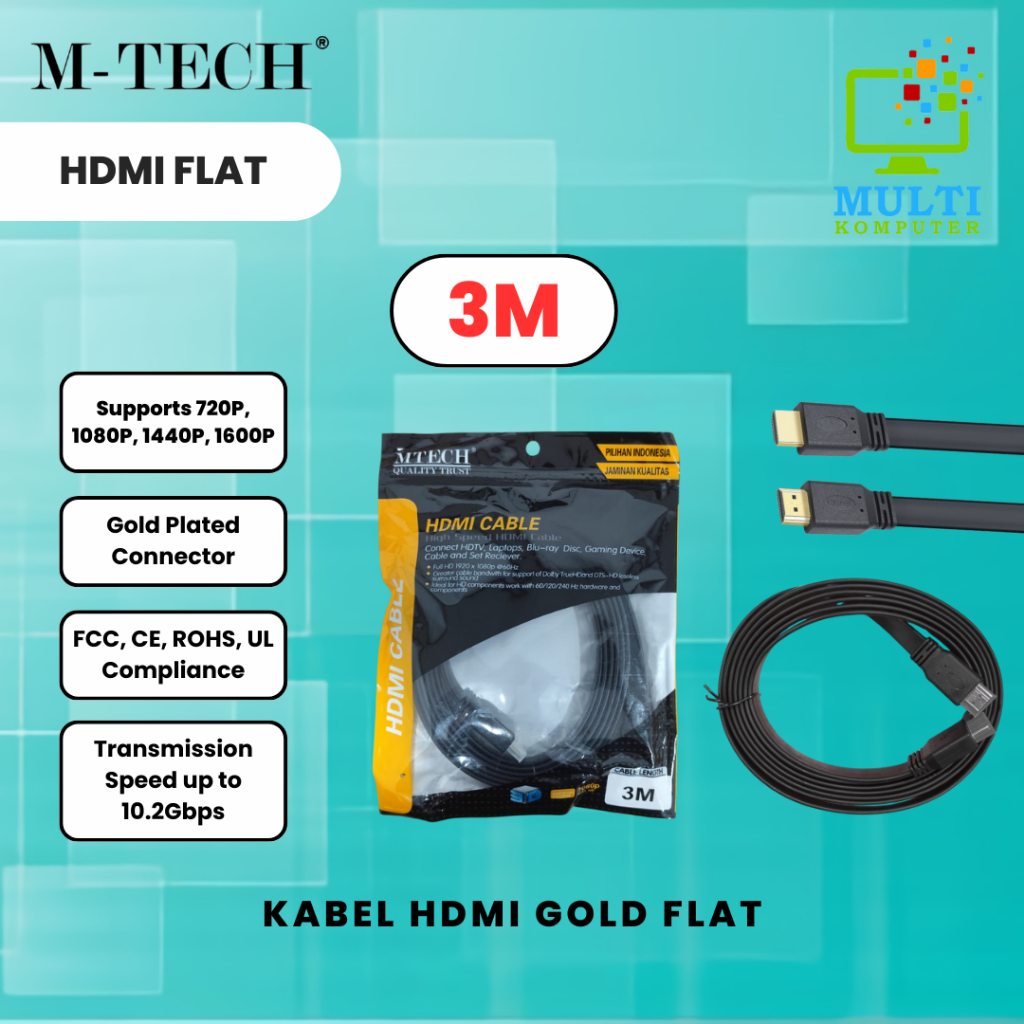 Kabel HDMI M-Tech / MTech 3 METER FLAT Accessories Laptop - HITAM