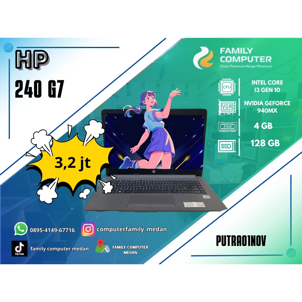 HP 240 G7 | INTEL CORE I3 GEN 10 | NVIDIA GEFORCE 940MX | 4GB | 128GB
