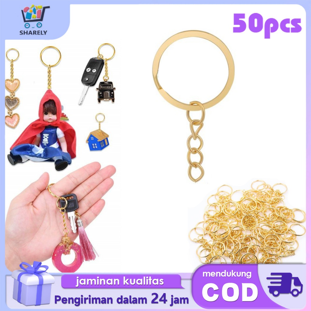 50pcs Ring Gantungan Kunci Ukuran 25mm Ring Ganci Gepeng Ring Keychain Ring Bulat Ganci Serbaguna