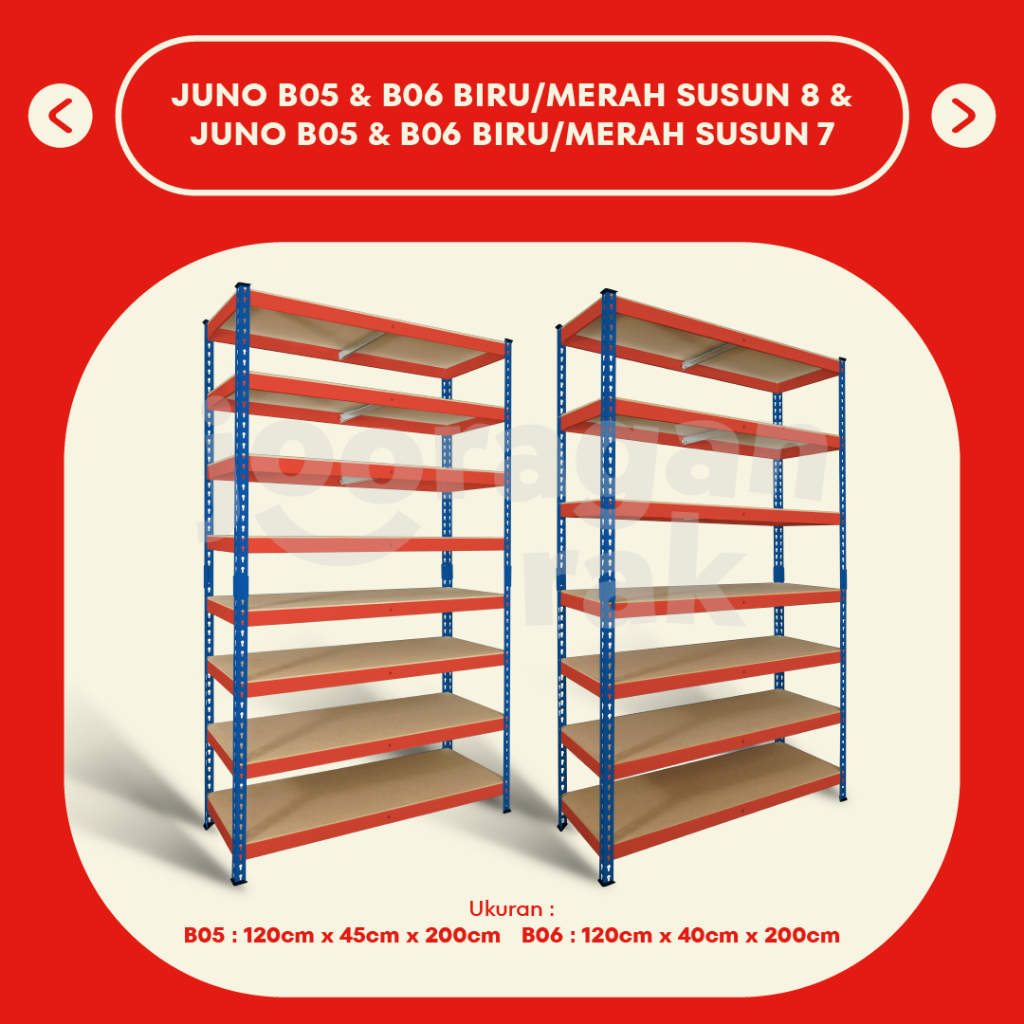 KRISBOW RAK BESI GUDANG SIKU LUBANG SERBAGUNA TIDAK PERLU BAUT HEAVY DUTY | BIRU - MERAH