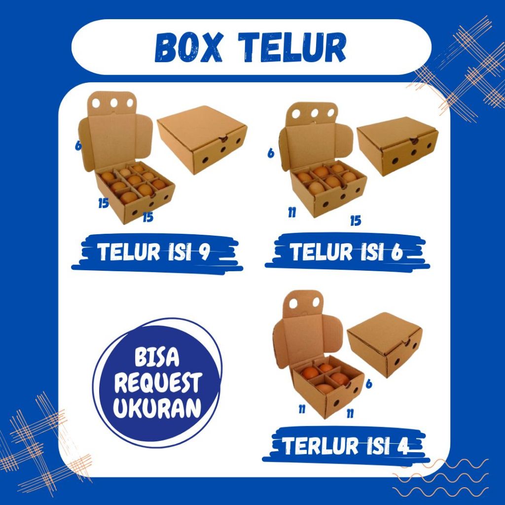 Box Telur 15x15x6 LD / 15x11x6 LD / 11x11x6 LD Kardus Telur Isi 4/6/9 Kotak Kemasan Tray Telur Asin