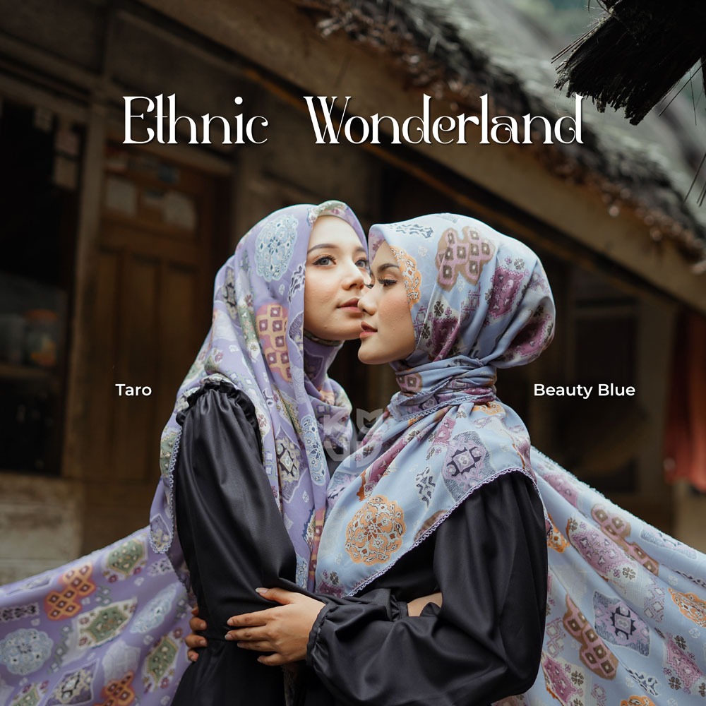 Koyu Hijab Segiempat VIney Jepang Motif Ethnik Wonderland New