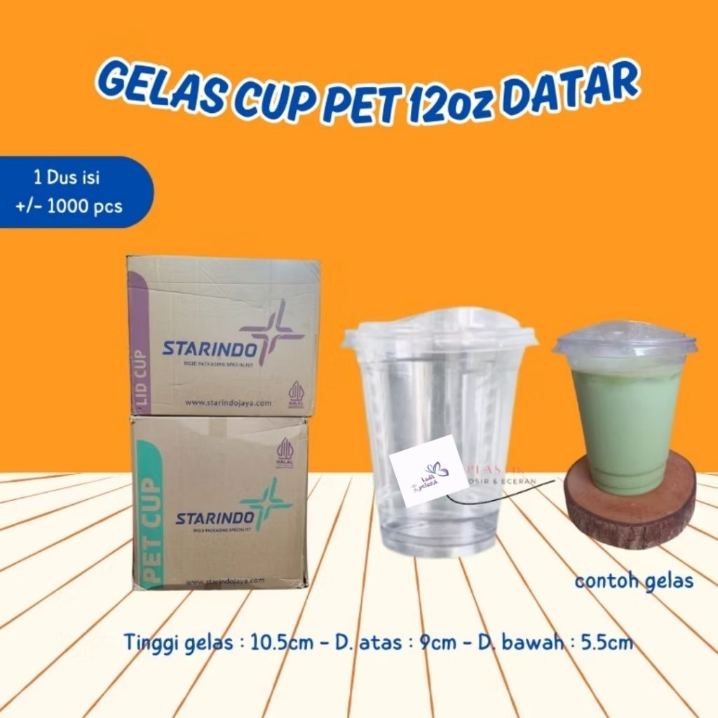 1 Dus Gelas Cup PET 12oz Datar Starindo l Tutup Gelas Plastik Strawless