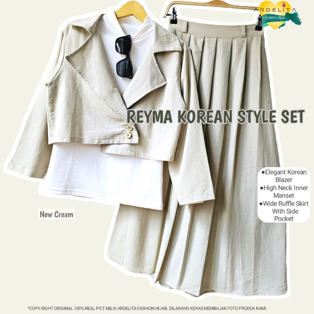 Ardelita Fashion Hijab - Reyma Korean Style Set - Setelan Blazer Office Look For Hijab - Baju One Se