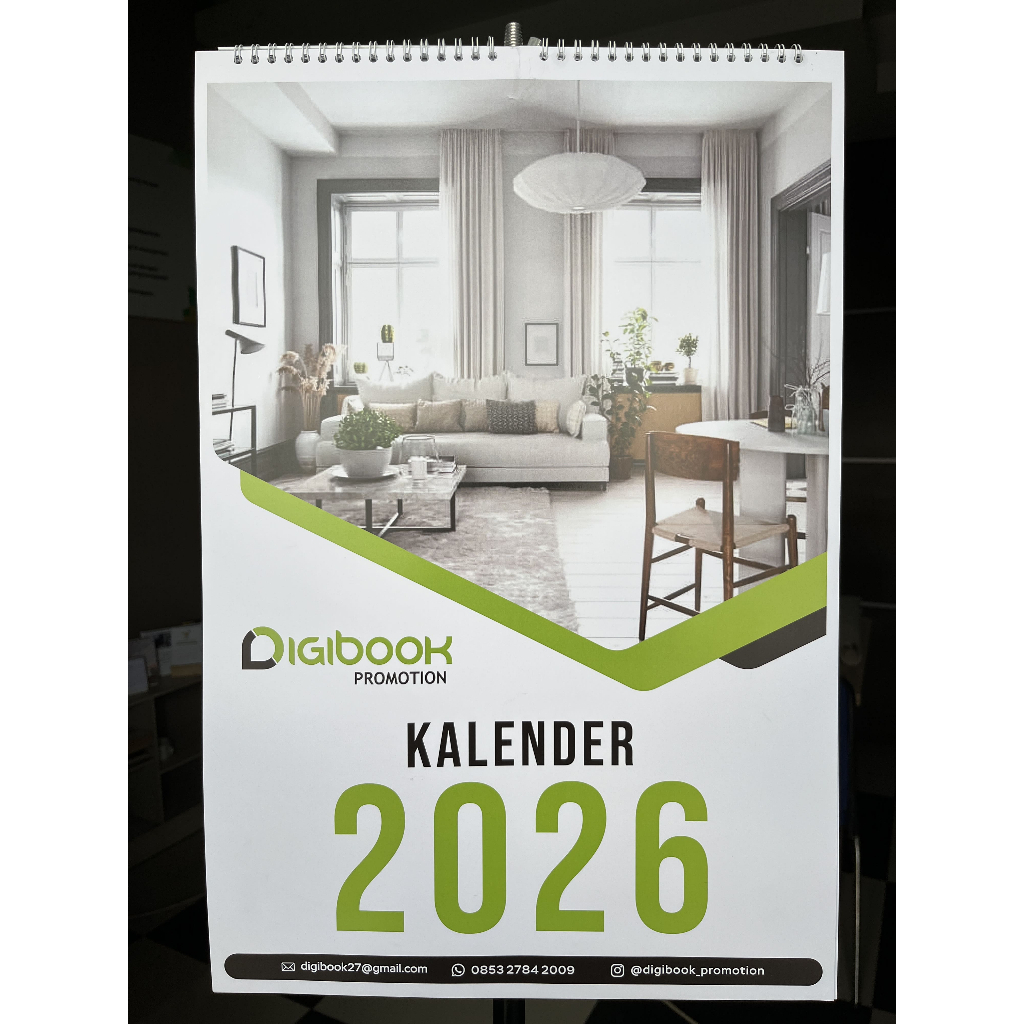 Kalender Dinding 2026 Custom – 12 Lembar Linen Tebal, Spiral, Free Template