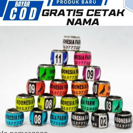 RING BURUNG BAJA STIKER 1CM 11 | CUSTOM CETAK NAMA | MERPATI | PERKUTUT | MURAI | KENARI | LOVEBIRD 