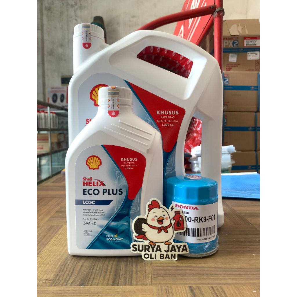 PAKET GANTI OLI MESIN SHELL HELIX ECO PLUS 5/30 + OLI FITER KEN HONDA / MOBIL BRIO