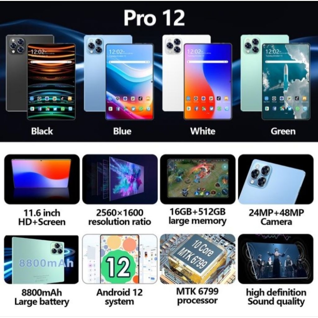 Galaxy Tab Pro12 Tablet PC Android 16inch 26GB+1TB Wifi 4G/5G