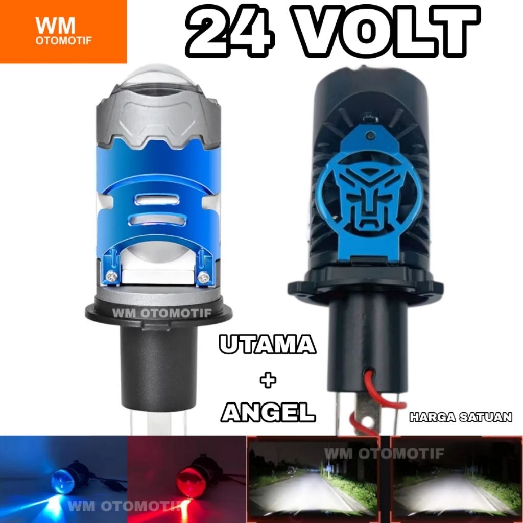 Lampu LED Depan 24 Volt Projector P5 PRO Angel Utama Demon Kipas Mini GS H4 Truk Bus Canter Fuso Tro