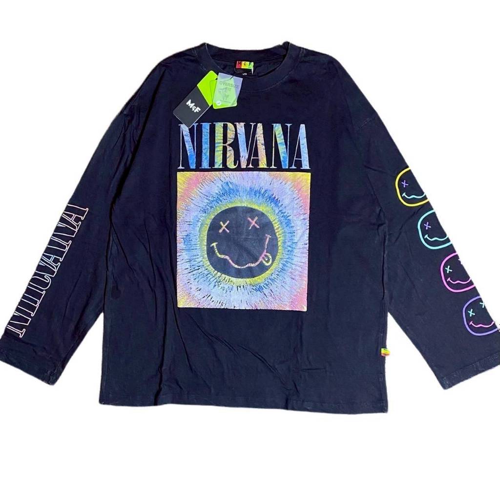 KAOS LENGAN PANJANG T-SHIRT LONG SLEEVE MUSIC NIRVANA BOX TYPE TIE DYE ON BLACK